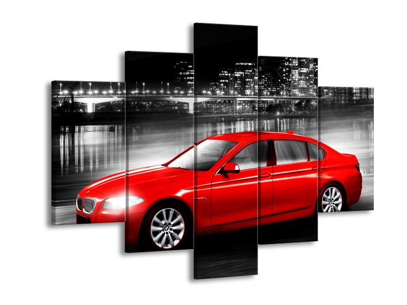 Glasschilderij Auto, BMW | Rood, Zwart, Grijs | 150x105cm 5Luik