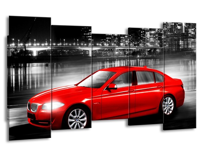 Glasschilderij Auto, BMW | Rood, Zwart, Grijs | 150x80cm 5Luik
