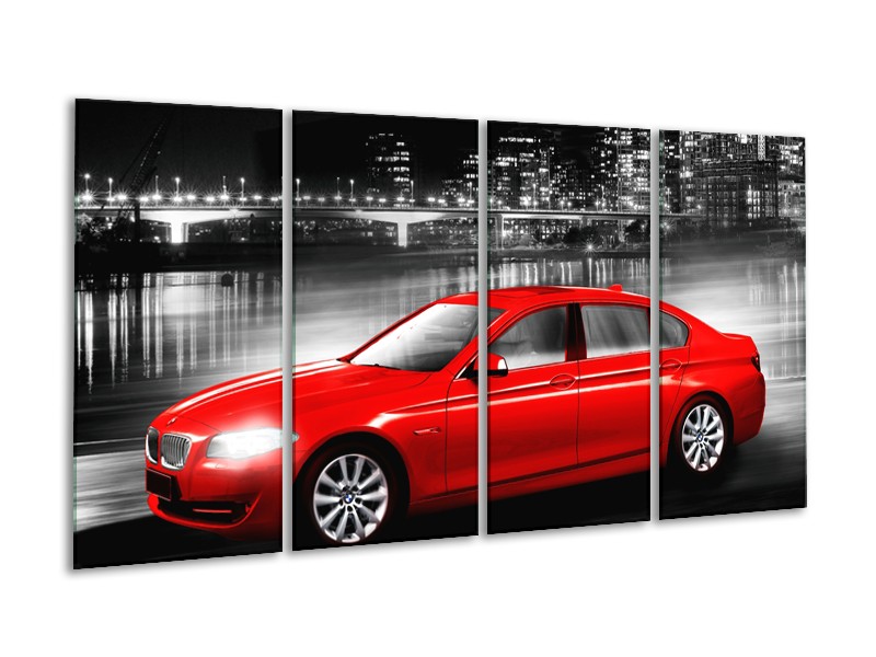 Canvas Schilderij Auto, BMW | Rood, Zwart, Grijs | 160x80cm 4Luik