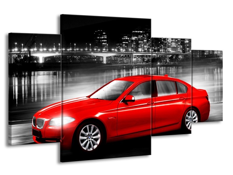 Canvas Schilderij Auto, BMW | Rood, Zwart, Grijs | 160x90cm 4Luik