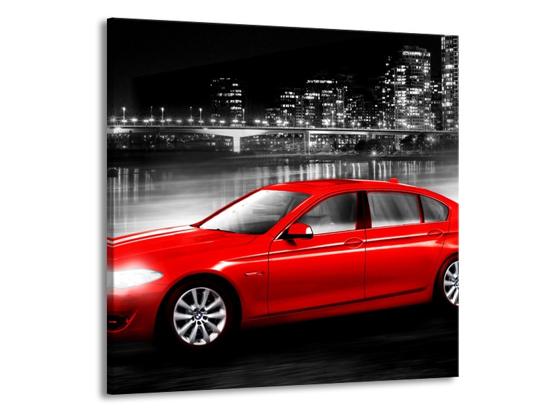 Glasschilderij Auto, BMW | Rood, Zwart, Grijs | 70x70cm 1Luik