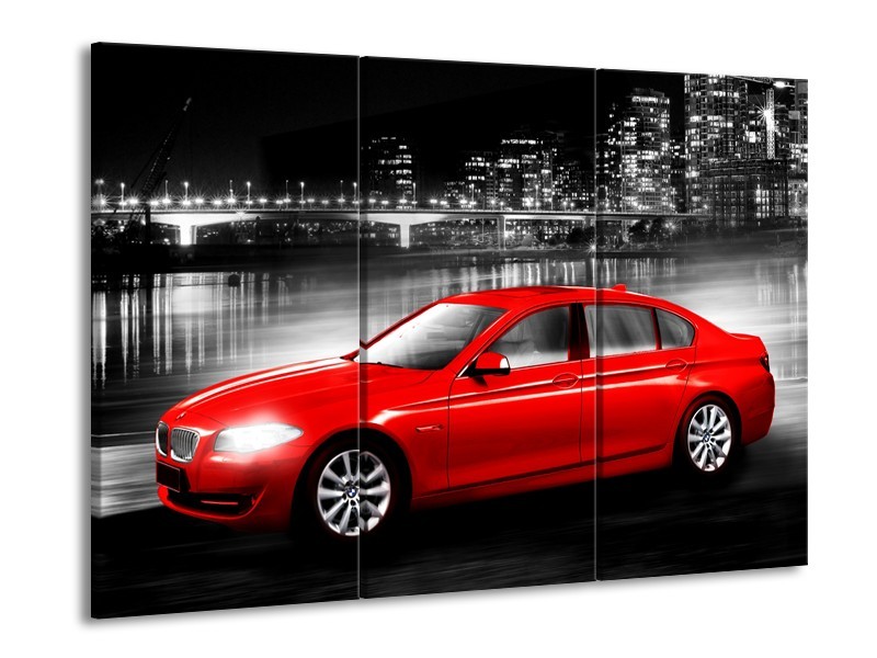 Glasschilderij Auto, BMW | Rood, Zwart, Grijs | 60x90cm 3Luik