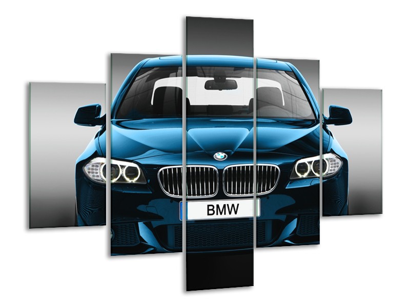 Glasschilderij Auto, BMW | Blauw, Zwart, Grijs | 100x70cm 5Luik