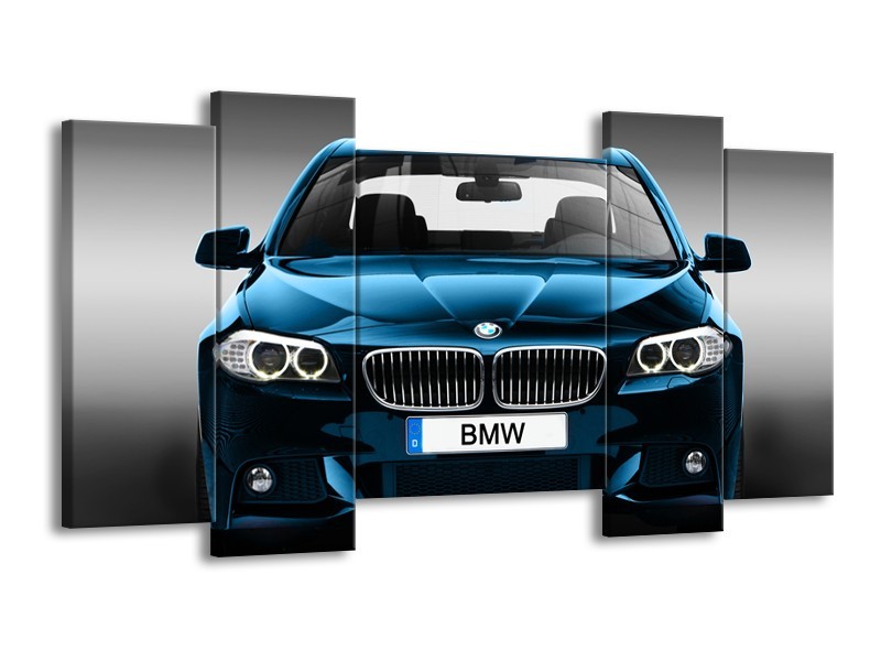 Canvas Schilderij Auto, BMW | Blauw, Zwart, Grijs | 120x65cm 5Luik