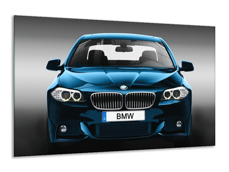 Glasschilderij Auto, BMW | Blauw, Zwart, Grijs | 120x70cm 1Luik