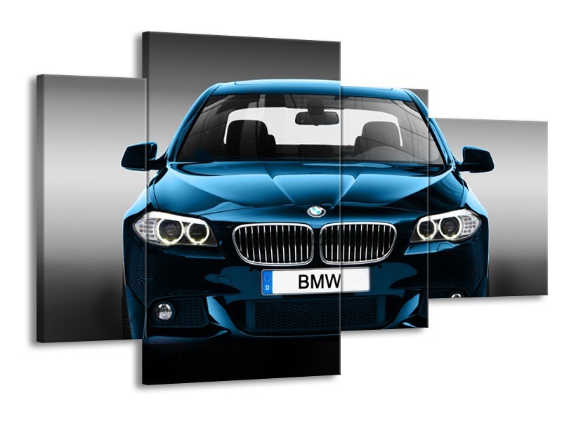 Canvas Schilderij Auto, BMW | Blauw, Zwart, Grijs | 120x75cm 4Luik