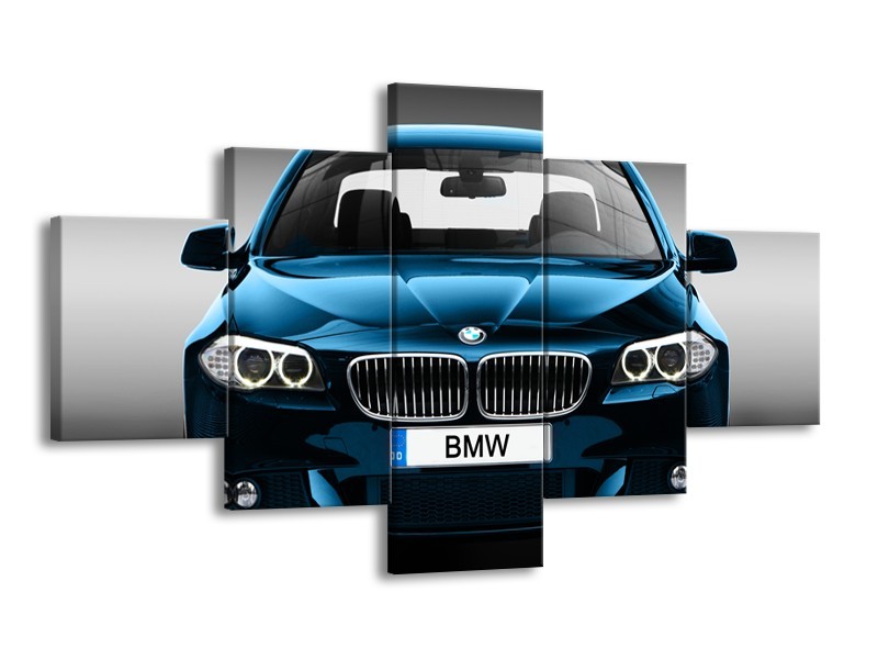 Canvas Schilderij Auto, BMW | Blauw, Zwart, Grijs | 125x70cm 5Luik