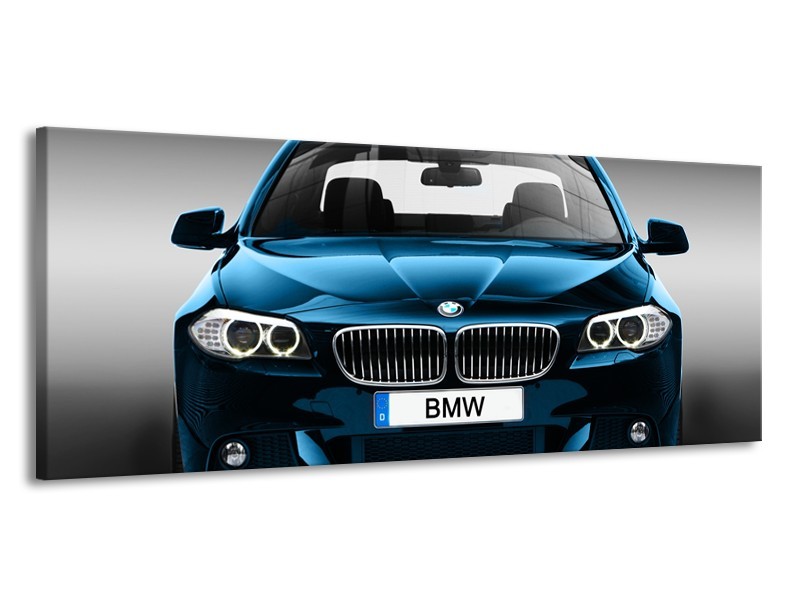 Glasschilderij Auto, BMW | Blauw, Zwart, Grijs | 145x58cm 1Luik