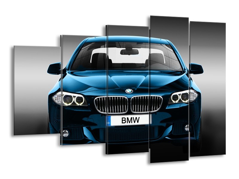Glasschilderij Auto, BMW | Blauw, Zwart, Grijs | 150x100cm 5Luik