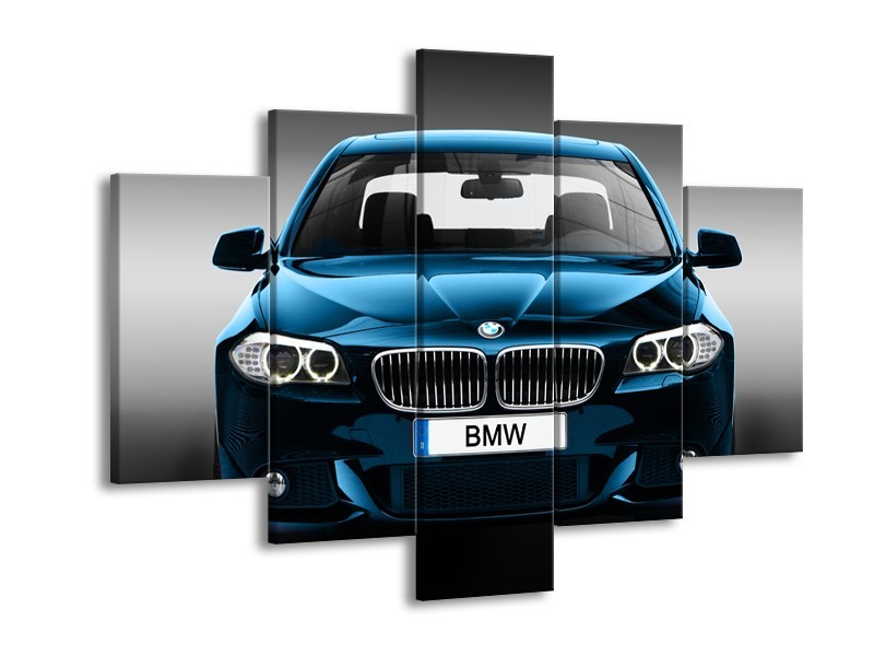 Canvas Schilderij Auto, BMW | Blauw, Zwart, Grijs | 150x105cm 5Luik