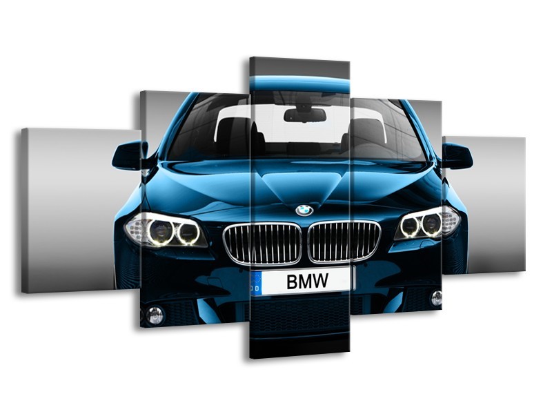 Glasschilderij Auto, BMW | Blauw, Zwart, Grijs | 150x80cm 5Luik