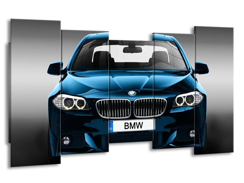 Glasschilderij Auto, BMW | Blauw, Zwart, Grijs | 150x80cm 5Luik