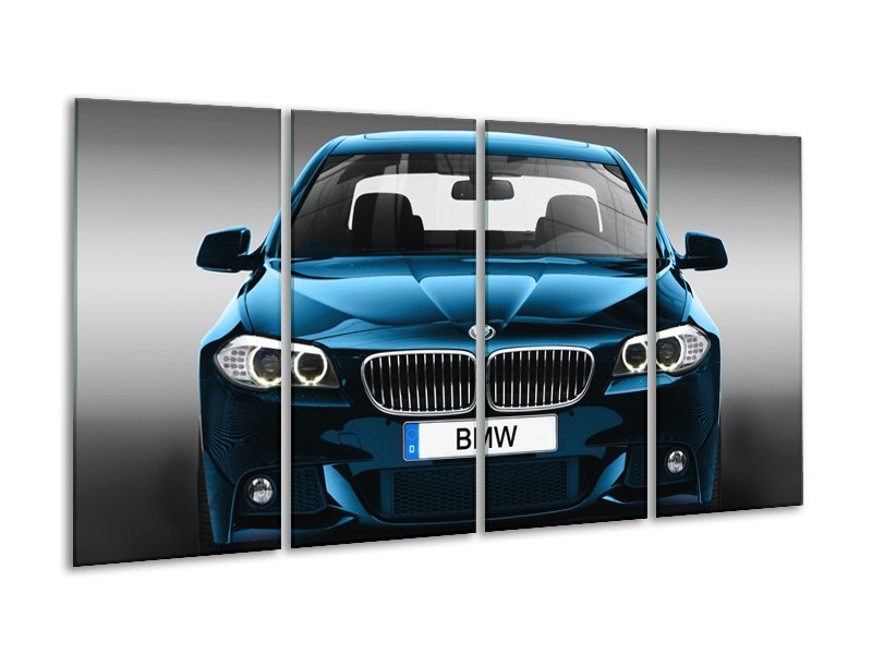 Glasschilderij Auto, BMW | Blauw, Zwart, Grijs | 160x80cm 4Luik