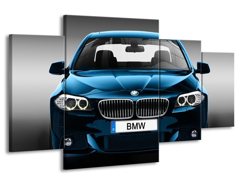 Canvas Schilderij Auto, BMW | Blauw, Zwart, Grijs | 160x90cm 4Luik