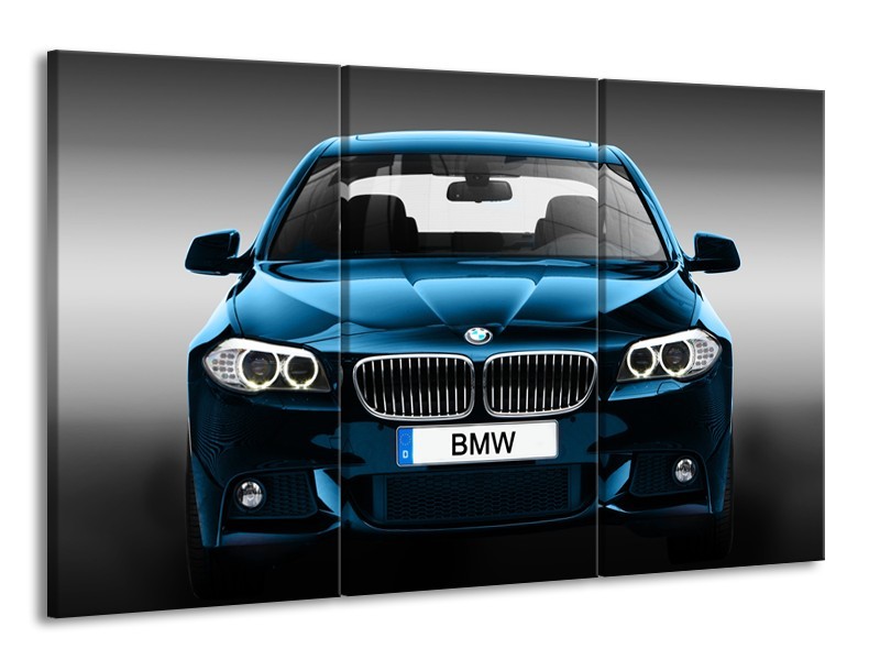 Canvas Schilderij Auto, BMW | Blauw, Zwart, Grijs | 165x100cm 3Luik