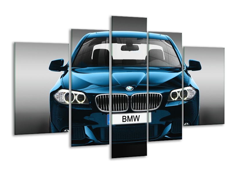 Canvas Schilderij Auto, BMW | Blauw, Zwart, Grijs | 170x100cm 5Luik