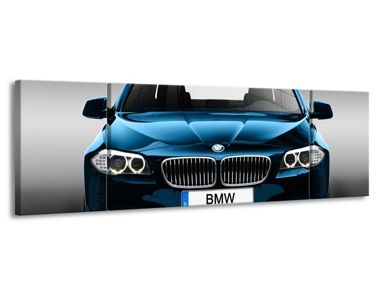 Canvas Schilderij Auto, BMW | Blauw, Zwart, Grijs | 170x50cm 3Luik