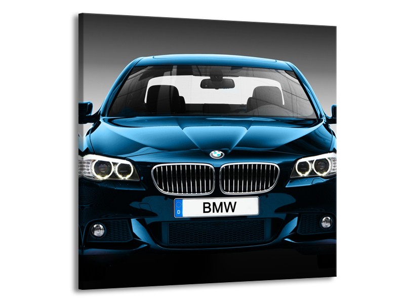 Glasschilderij Auto, BMW | Blauw, Zwart, Grijs | 50x50cm 1Luik