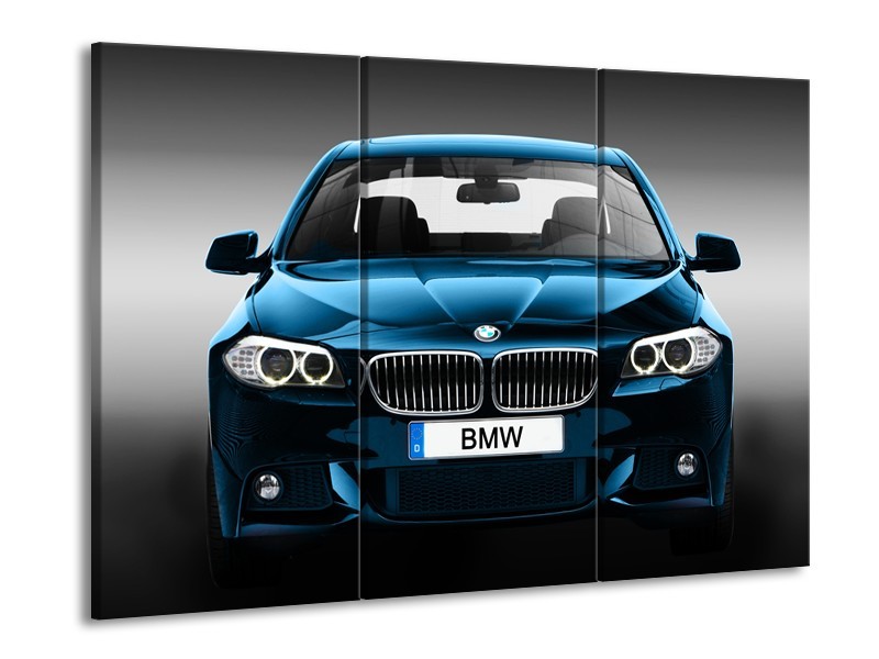 Glasschilderij Auto, BMW | Blauw, Zwart, Grijs | 60x90cm 3Luik