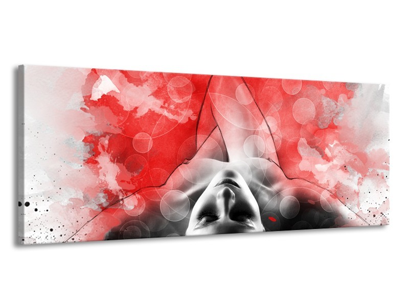 Canvas Schilderij Vrouw, Kunst | Rood, Grijs, Wit | 145x58cm 1Luik