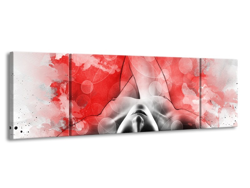 Glasschilderij Vrouw, Kunst | Rood, Grijs, Wit | 170x50cm 3Luik