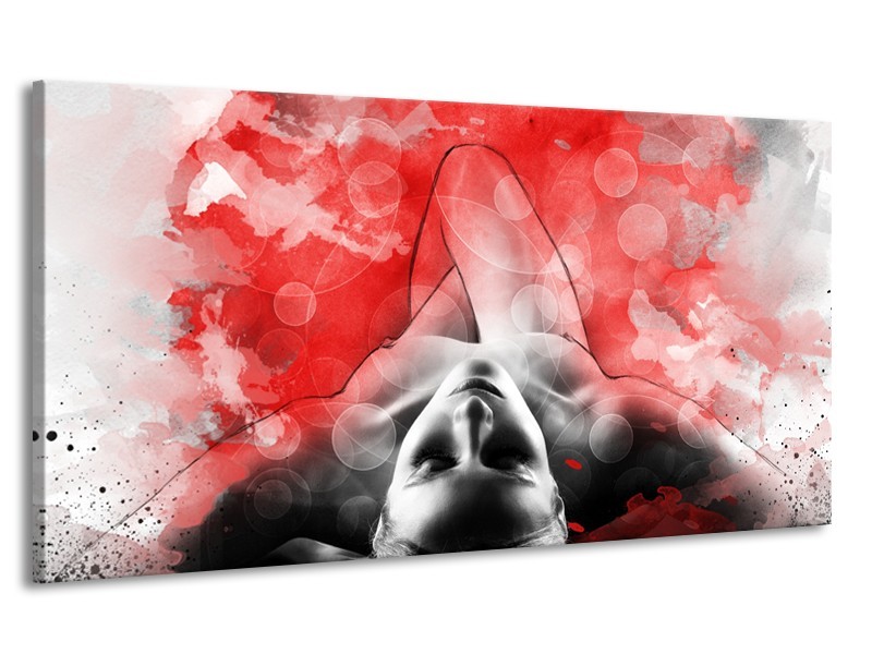 Canvas Schilderij Vrouw, Kunst | Rood, Grijs, Wit | 170x90cm 1Luik