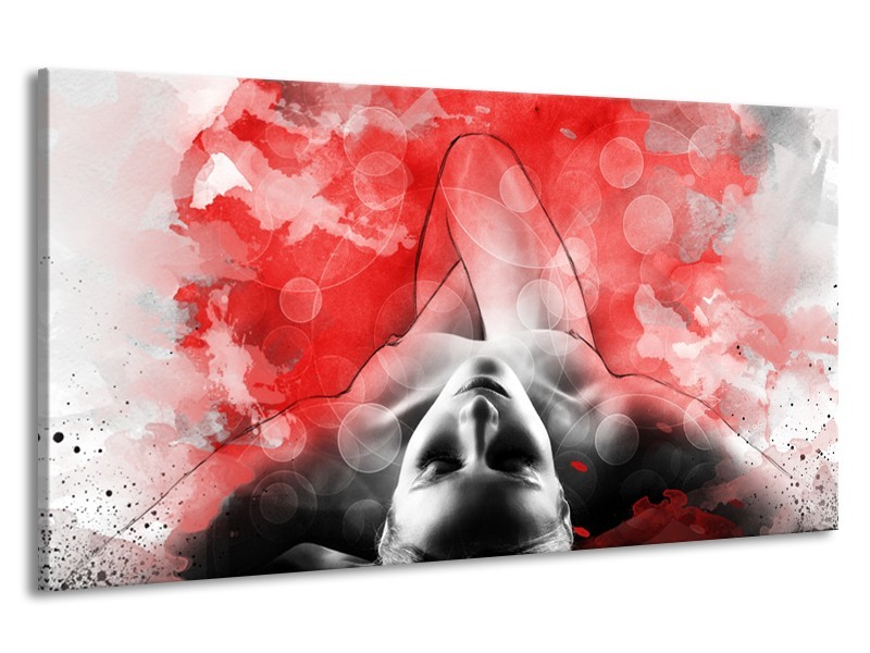 Canvas Schilderij Vrouw, Kunst | Rood, Grijs, Wit | 190x100cm 1Luik