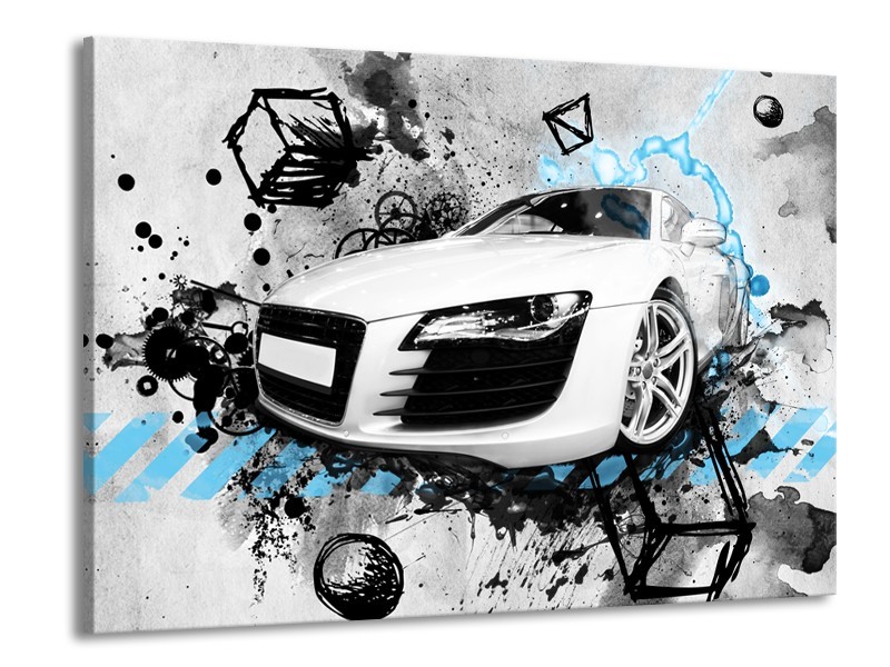 Glasschilderij Auto, Audi | Wit, Blauw, Zwart | 100x70cm 1Luik