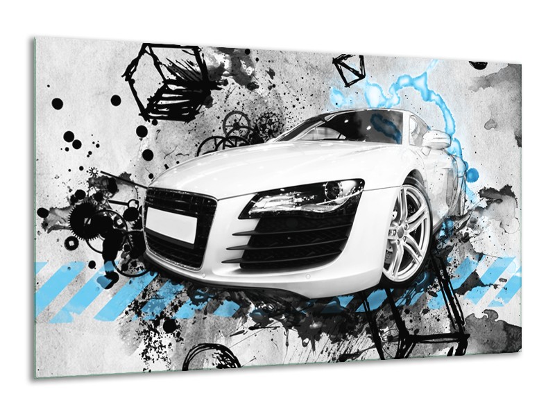 Canvas Schilderij Auto, Audi | Wit, Blauw, Zwart | 120x70cm 1Luik