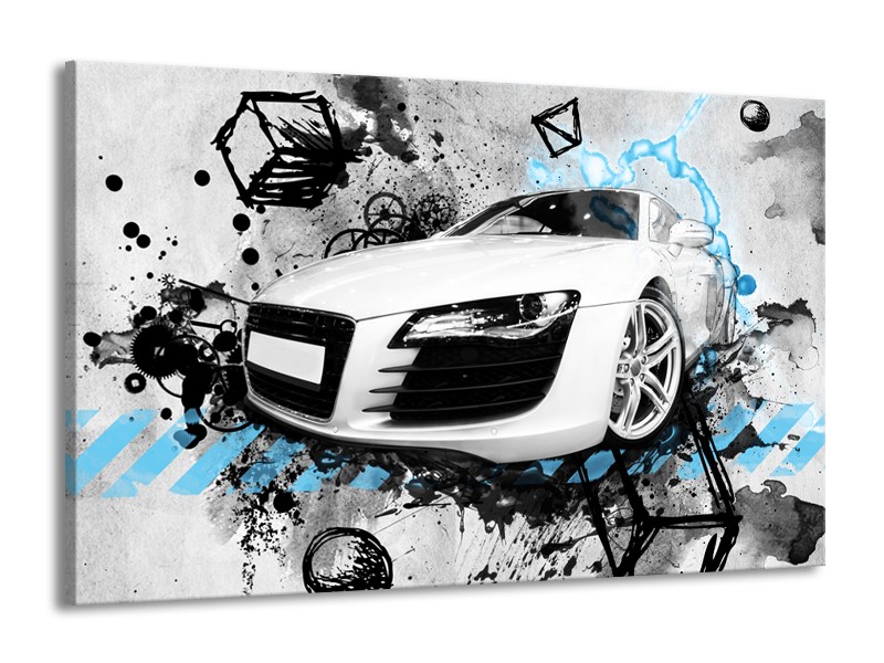 Canvas Schilderij Auto, Audi | Wit, Blauw, Zwart | 140x90cm 1Luik