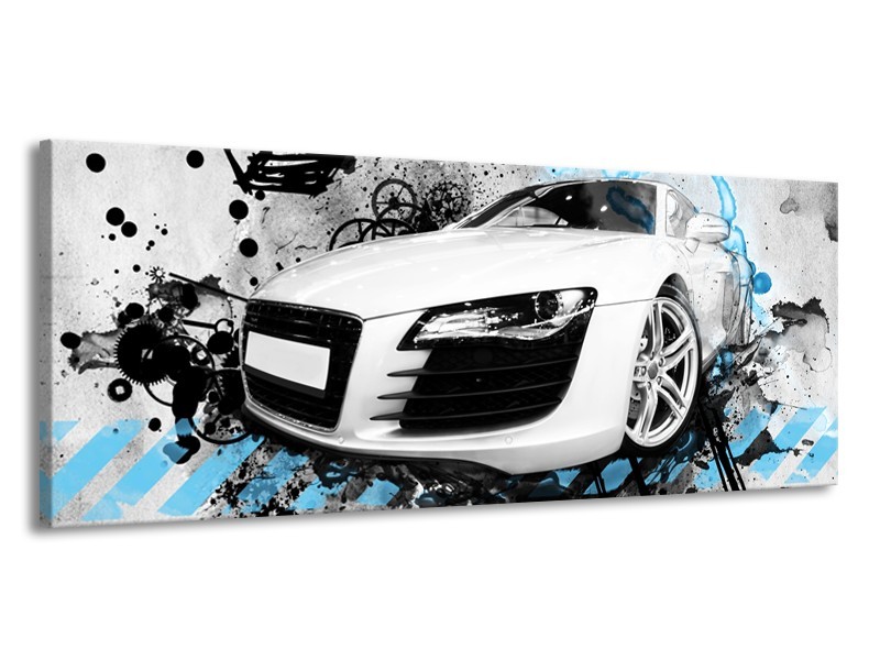 Canvas Schilderij Auto, Audi | Wit, Blauw, Zwart | 145x58cm 1Luik