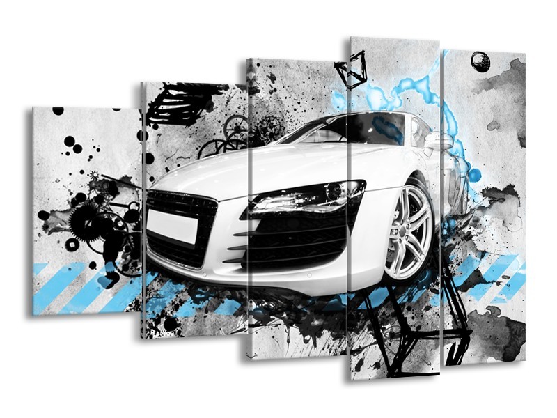 Canvas Schilderij Auto, Audi | Wit, Blauw, Zwart | 150x100cm 5Luik