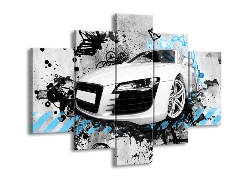 Canvas Schilderij Auto, Audi | Wit, Blauw, Zwart | 150x105cm 5Luik