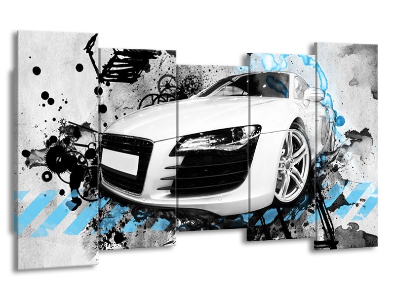 Canvas Schilderij Auto, Audi | Wit, Blauw, Zwart | 150x80cm 5Luik