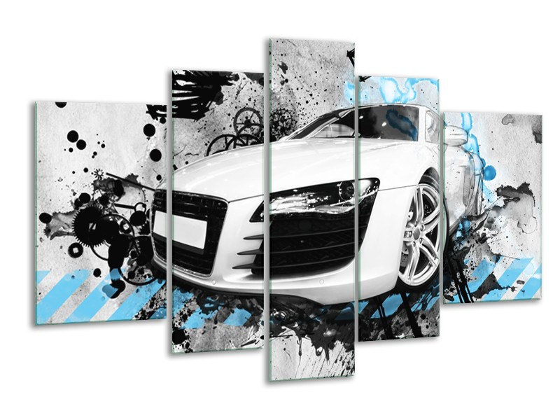 Canvas Schilderij Auto, Audi | Wit, Blauw, Zwart | 170x100cm 5Luik