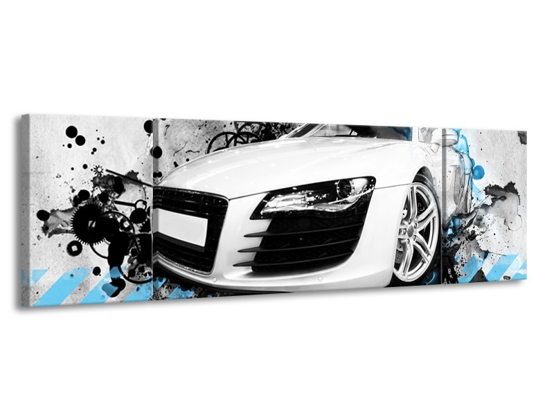 Canvas Schilderij Auto, Audi | Wit, Blauw, Zwart | 170x50cm 3Luik