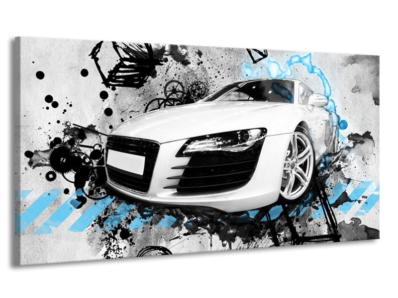Canvas Schilderij Auto, Audi | Wit, Blauw, Zwart | 170x90cm 1Luik