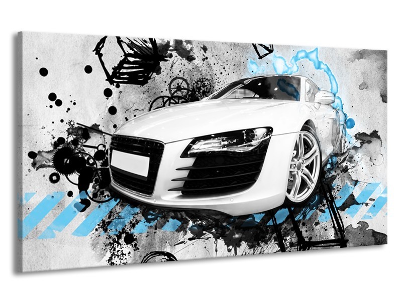 Canvas Schilderij Auto, Audi | Wit, Blauw, Zwart | 190x100cm 1Luik