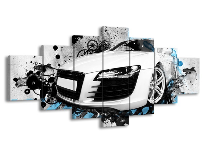 Glasschilderij Auto, Audi | Wit, Blauw, Zwart | 210x100cm 7Luik