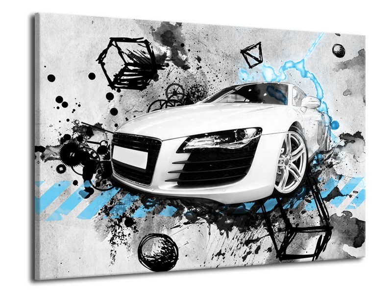 Canvas Schilderij Auto, Audi | Wit, Blauw, Zwart | 70x50cm 1Luik