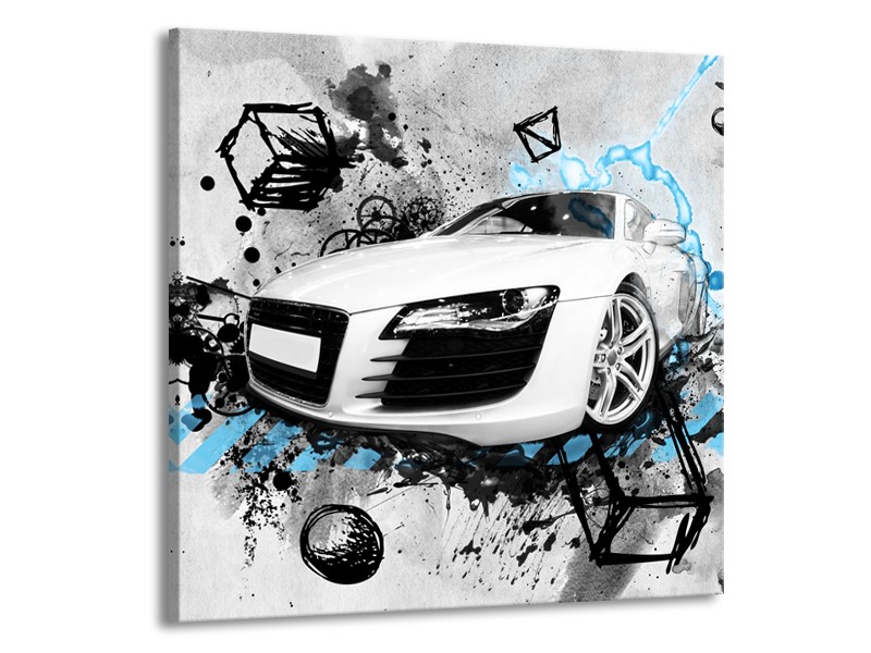 Glasschilderij Auto, Audi | Wit, Blauw, Zwart | 70x70cm 1Luik