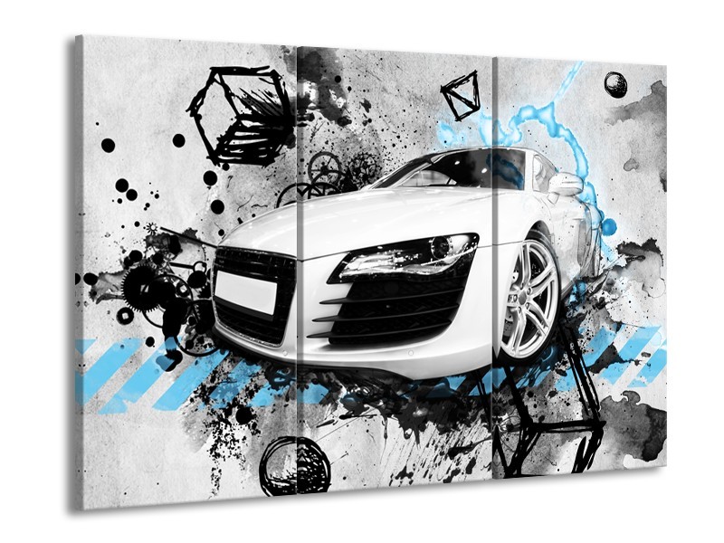 Glasschilderij Auto, Audi | Wit, Blauw, Zwart | 60x90cm 3Luik