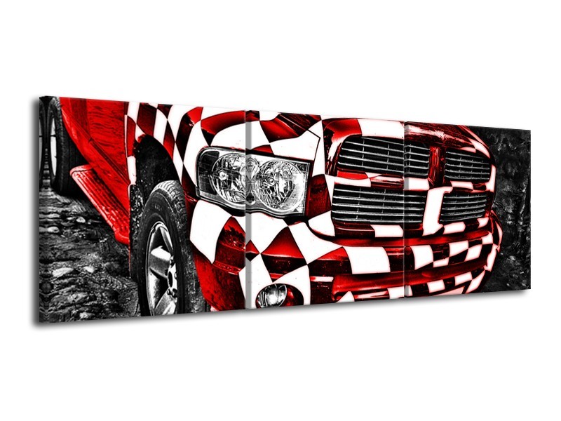 Glasschilderij Auto, Dodge | Rood, Zwart | 120x40cm 3Luik