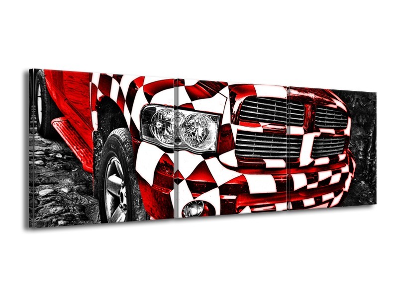 Glasschilderij Auto, Dodge | Rood, Zwart | 150x50cm 3Luik