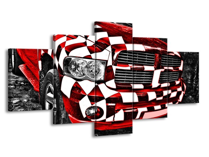 Canvas Schilderij Auto, Dodge | Rood, Zwart | 150x80cm 5Luik
