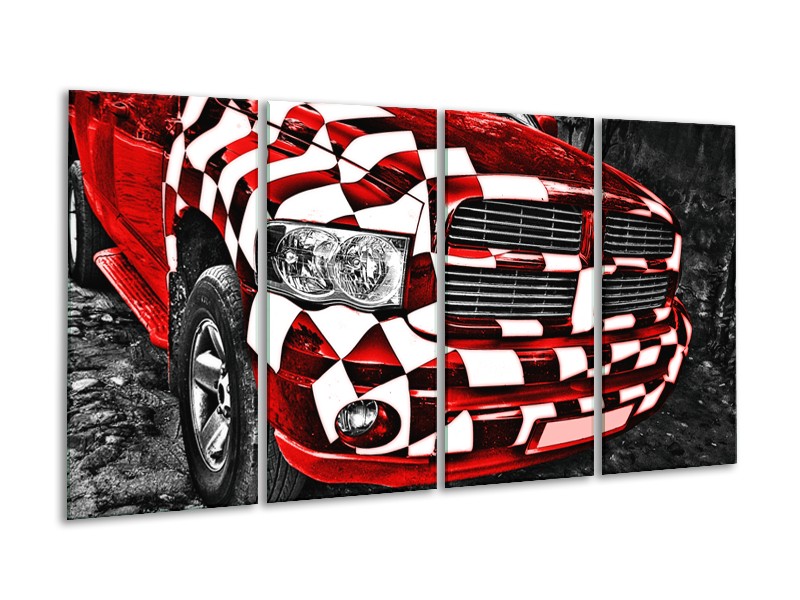 Glasschilderij Auto, Dodge | Rood, Zwart | 160x80cm 4Luik