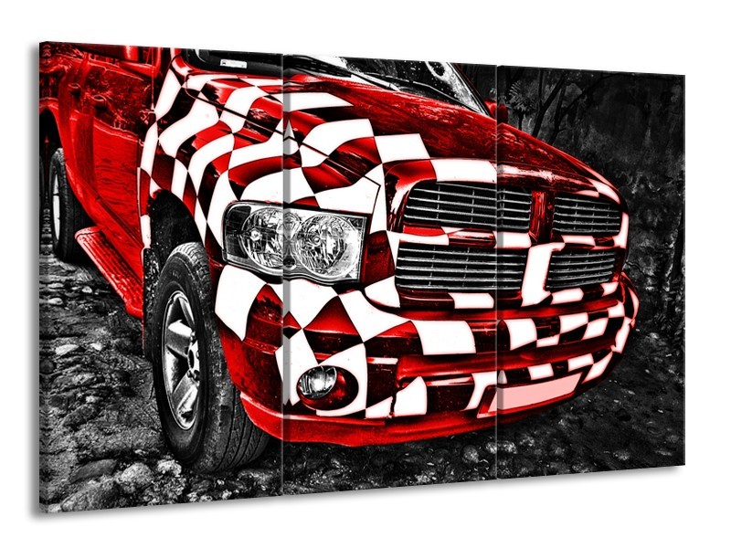 Glasschilderij Auto, Dodge | Rood, Zwart | 165x100cm 3Luik