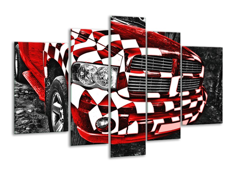 Canvas Schilderij Auto, Dodge | Rood, Zwart | 170x100cm 5Luik