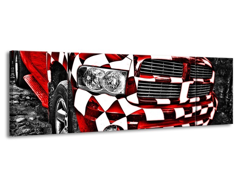 Glasschilderij Auto, Dodge | Rood, Zwart | 170x50cm 3Luik