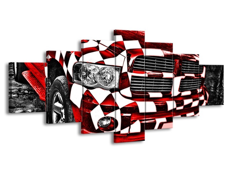Glasschilderij Auto, Dodge | Rood, Zwart | 210x100cm 7Luik